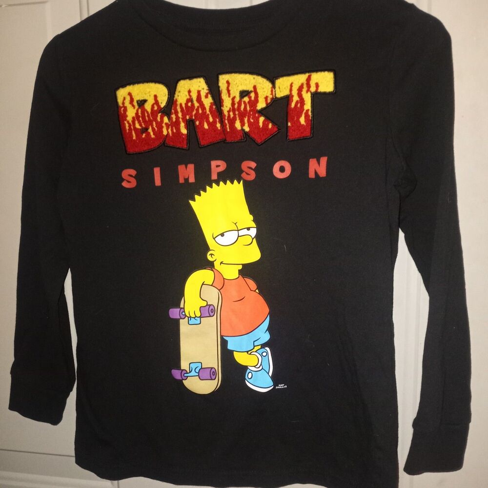 Y2K Bart Simpson Skateboard Long Sleeve Boys Med T-shirt BART In Raised Letters